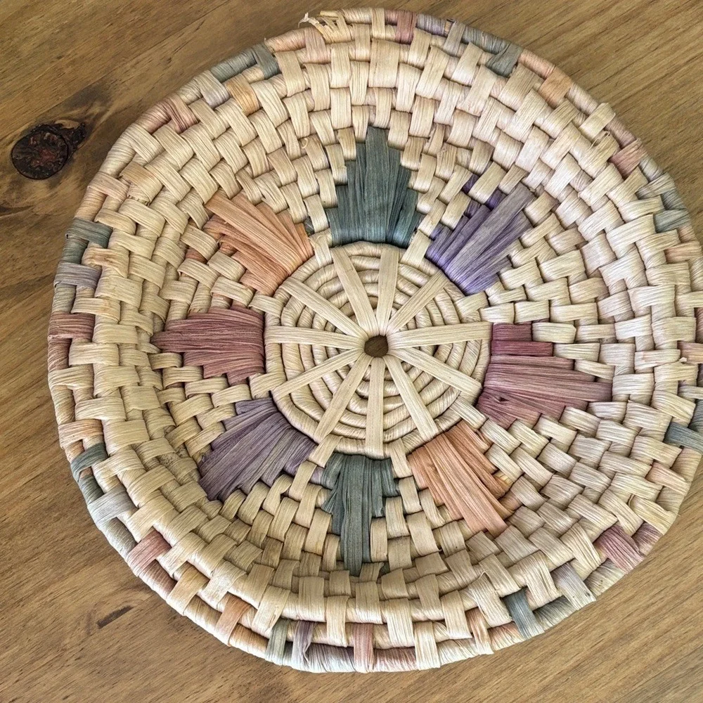 Vintage Handwoven Wicker Pastel Southwestern Basket Casserole HotPad Wall‎ Decor
